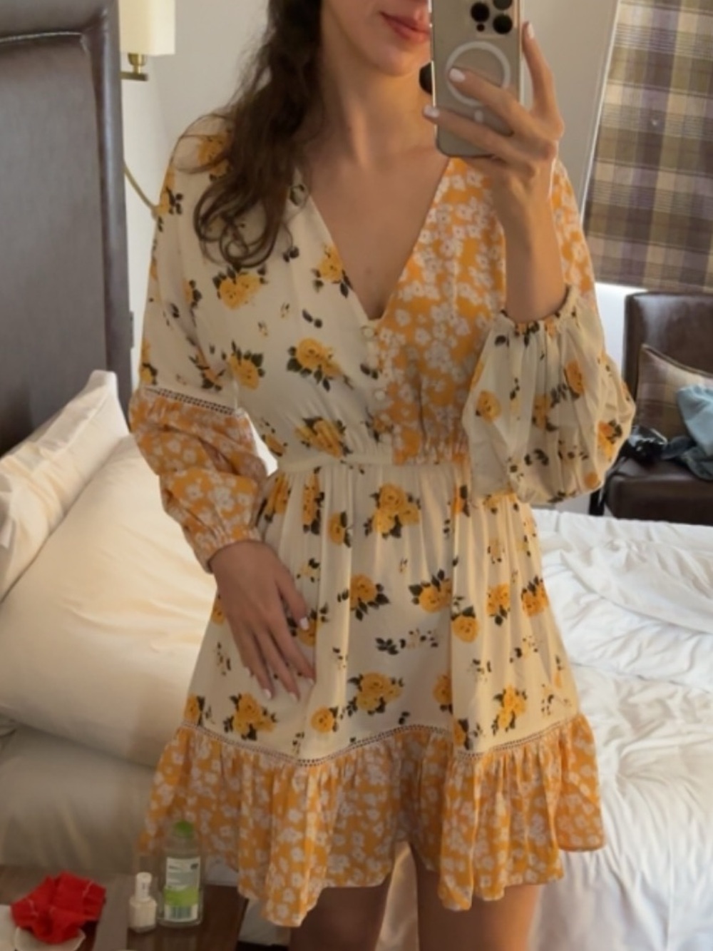 River Island Yellow and White Floral Patchwork V-Neck Dress